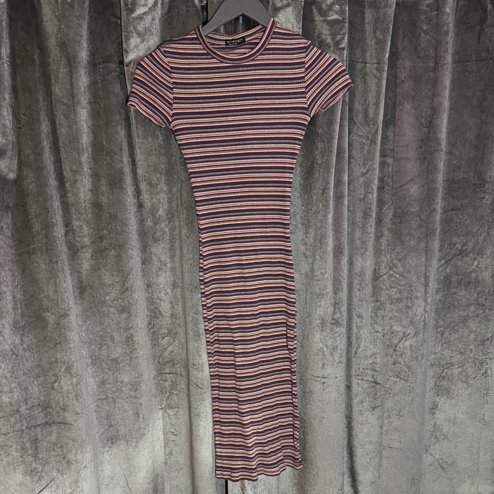 Cotton On Pink and Black Striped Midi Dress